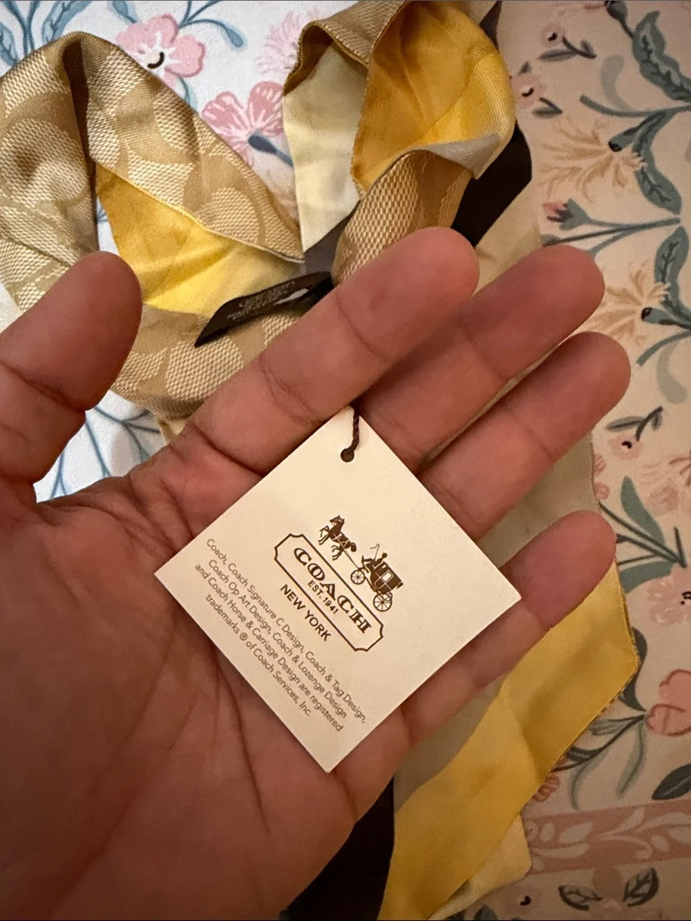 Coach Reversible Yellow & Brown Silk Twilly - Picture 5 of 6